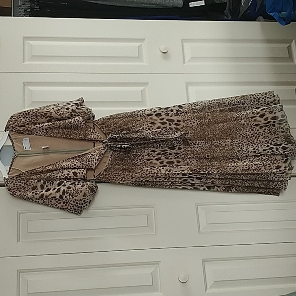 ASOS Leopard Print Puff Sleeves Faux Wrap Midi Dress sz 2 - Picture 10 of 13